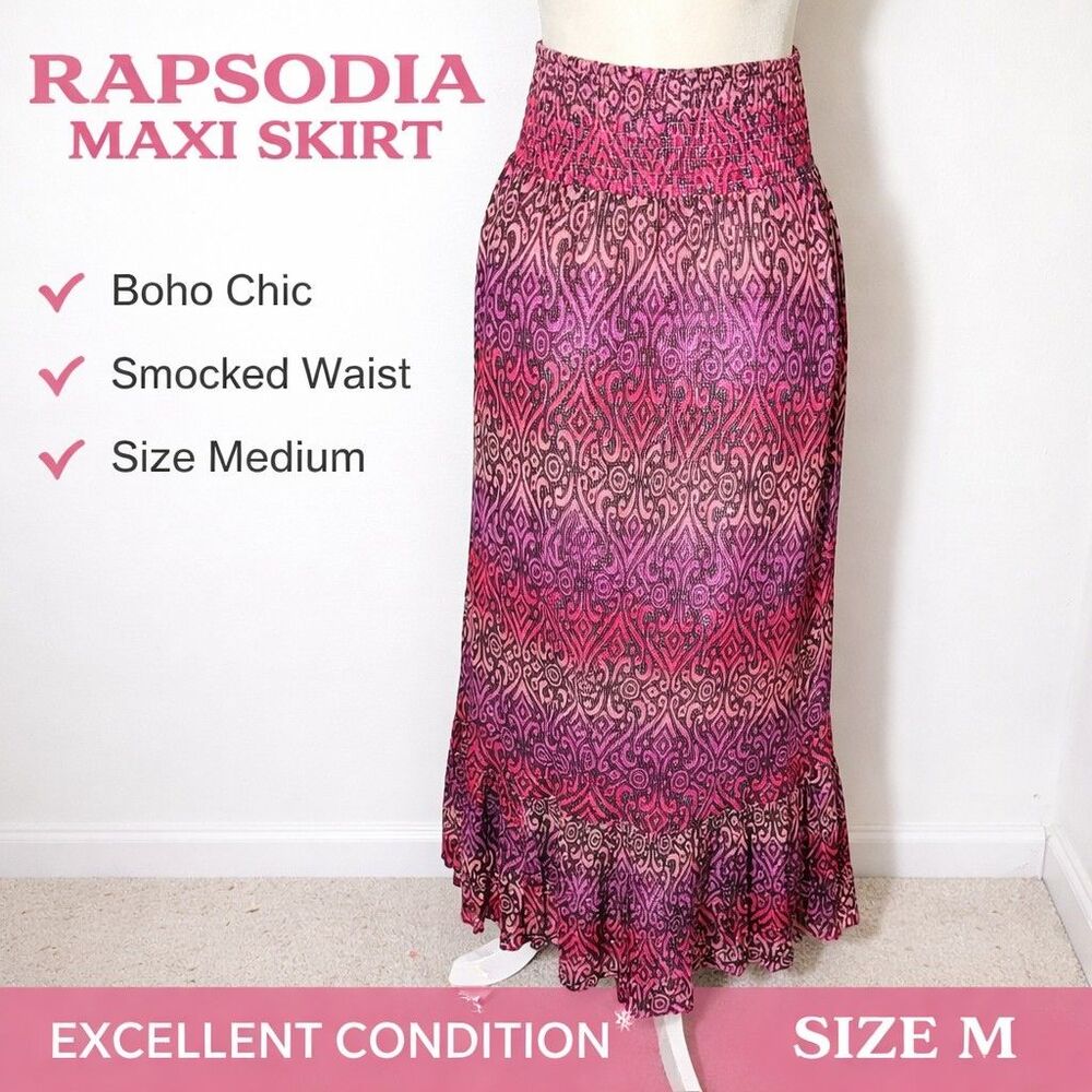 Rapsodia Ikat Boho A-Line Womens Maxi Skirt Size M Elastic Waist Lined